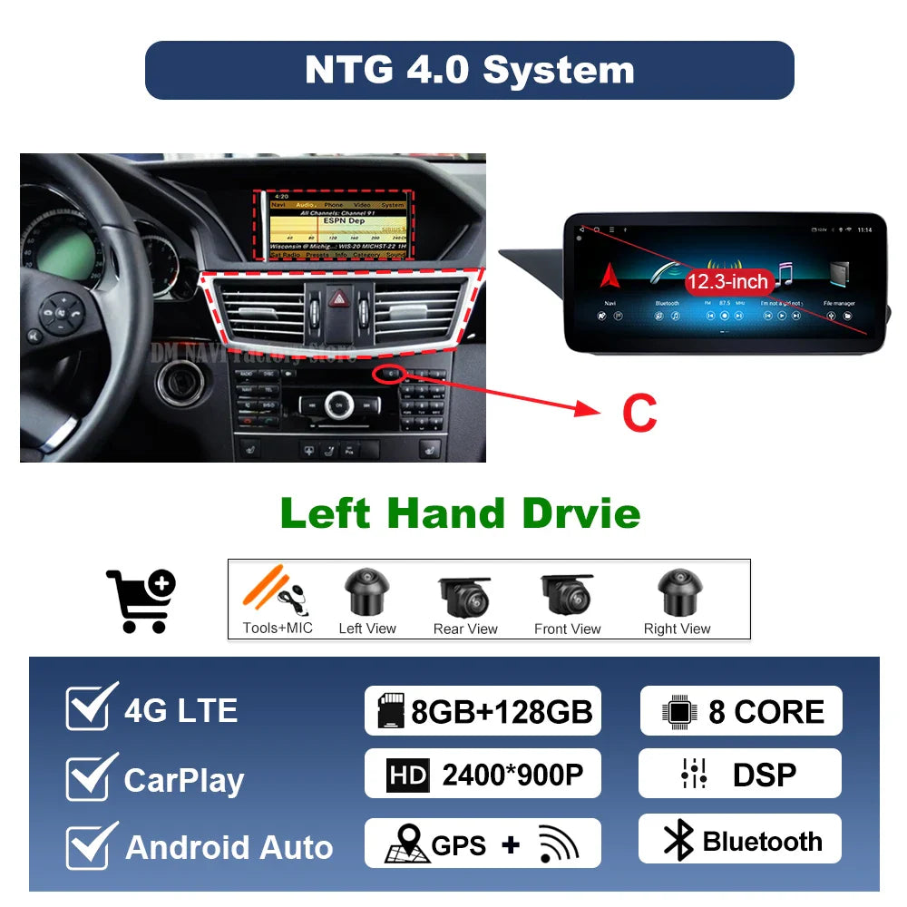 Wireless Carplay Android 14 for Mercedes Benz E Class W212 2009 - 2015 Car Radio Player Video DSP Stereo Touch Screen 4G WiFi BT