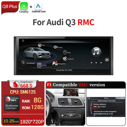 10.25 inch Android 14 For Audi Q3 2011-2018 Car Radio Wireless Bluetooth Carplay Qualcomm Snapdragon 680 Head Unit Touch Screen