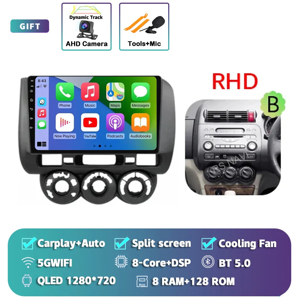 Android 14 For Honda Jazz 1 GD 2001 - 2008 Fit 2001-2009 2K QLED Stereo Car Radio Multimedia Video Player GPS 4G CarPlay