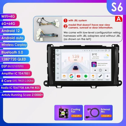 Hizpo For Toyota Sienna XL30 2010-2014 Car Radio Multimedia Video Player Navigation Stereo GPS Android Auto Carplay 8G+128GB RDS