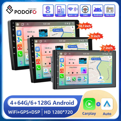 Podofo Android 6+128G 7/9/10inch Car Stereo Radio Universal WIFI Carplay Android Auto Car Multimedia Player Bluetooth FM 32EQ