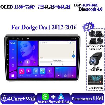 Wireless Android Auto Carplay For Dodge Dart 2012-2016 Car Multimedia Player 5G Wifi GPS Intelligent System 8 core Touch Display