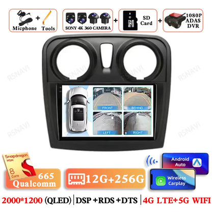 Android 15 For Renault Logan 2 Sandero 2 2012 - 2019 Stereo Qualcomm 5G WIFI DVD DSP QLED Head Unit Viedo Player Autoradio GPS