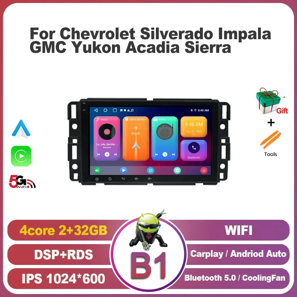 Stereo 2 Din Screen  Android 13  For Chevrolet Silverado Impala GMC Yukon Acadia Sierra Radio Multimedia Wireless