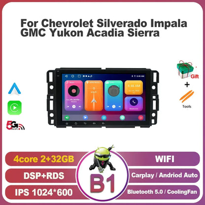Stereo 2 Din Screen  Android 13  For Chevrolet Silverado Impala GMC Yukon Acadia Sierra Radio Multimedia Wireless