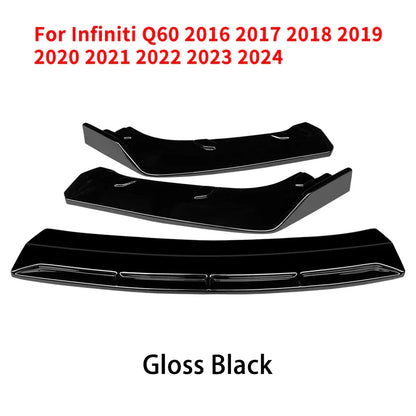 For Infiniti Q60 2016-2024 Car Front Bumper Lip Body Kit Chin Spoiler Diffuser Protector Deflector Guard Carbon Fiber Look ABS
