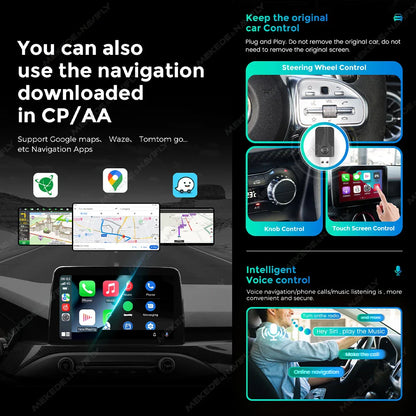 NaviFly Android Auto Carplay Adapter Wired To Wireless For Lincoln Toyota Honda Hyundai KIA Nissan Acura Buick Citroen Audi DS