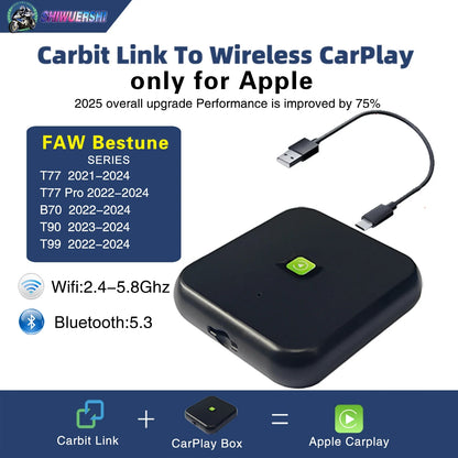 SHIWUERSHI Carbit Link wireless Car Play Smart Adapter FAW Bestune EasyConnection CarbitLink to wireless carplay for FAW 2020-20