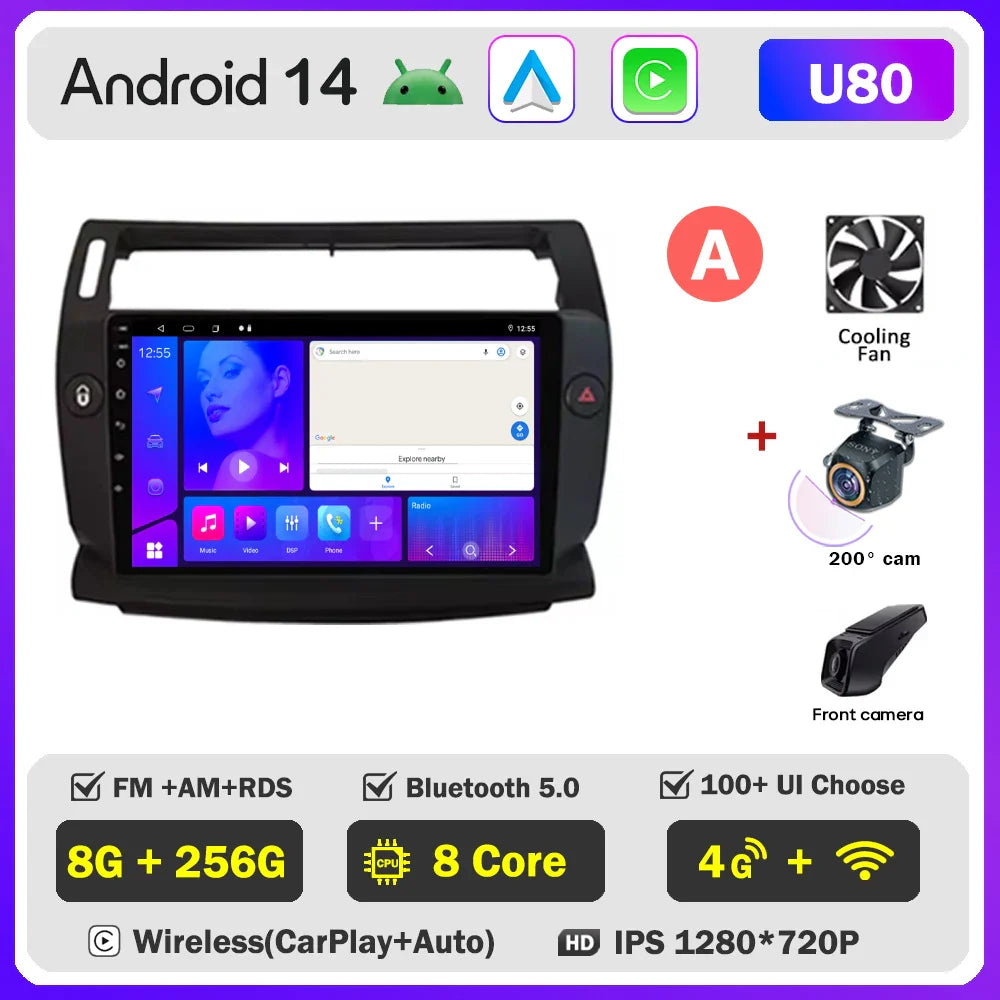 Android 14 For Citroen C4 C-Triomphe Quatre 2004-2014 Car Radio Multimedia Video Player GPS 2Din Android Carplay Stereo DVD 4G