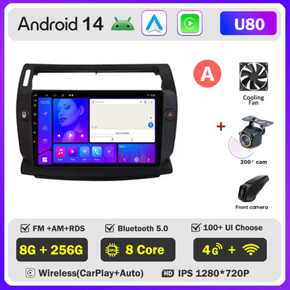 Android 14 For Citroen C4 C-Triomphe Quatre 2004-2014 Car Radio Multimedia Video Player GPS 2Din Android Carplay Stereo DVD 4G