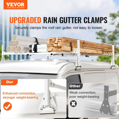 VEVOR Trailer Ladder Rack Adjustable Roof Rack 2/3 Crossbars Van Roof Ladder Rack Fit for Chevrolet 1500 / Ford E150 /GMC Savana