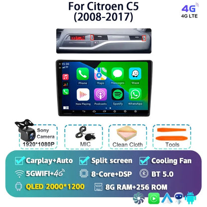 Android 14 Carplay Auto Car Radio Multimedia Player For Citroen C5 2008 2009 2010-2017 Autoradio Stereo DSP GPS 2din Head Unit