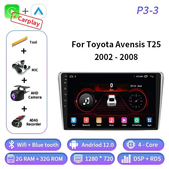 Android Auto For Toyota Avensis T25 2002 - 2008 Car Radio Multimedia Video Player Navigation GPS 4G Carplay Wifi Head Unit 2din