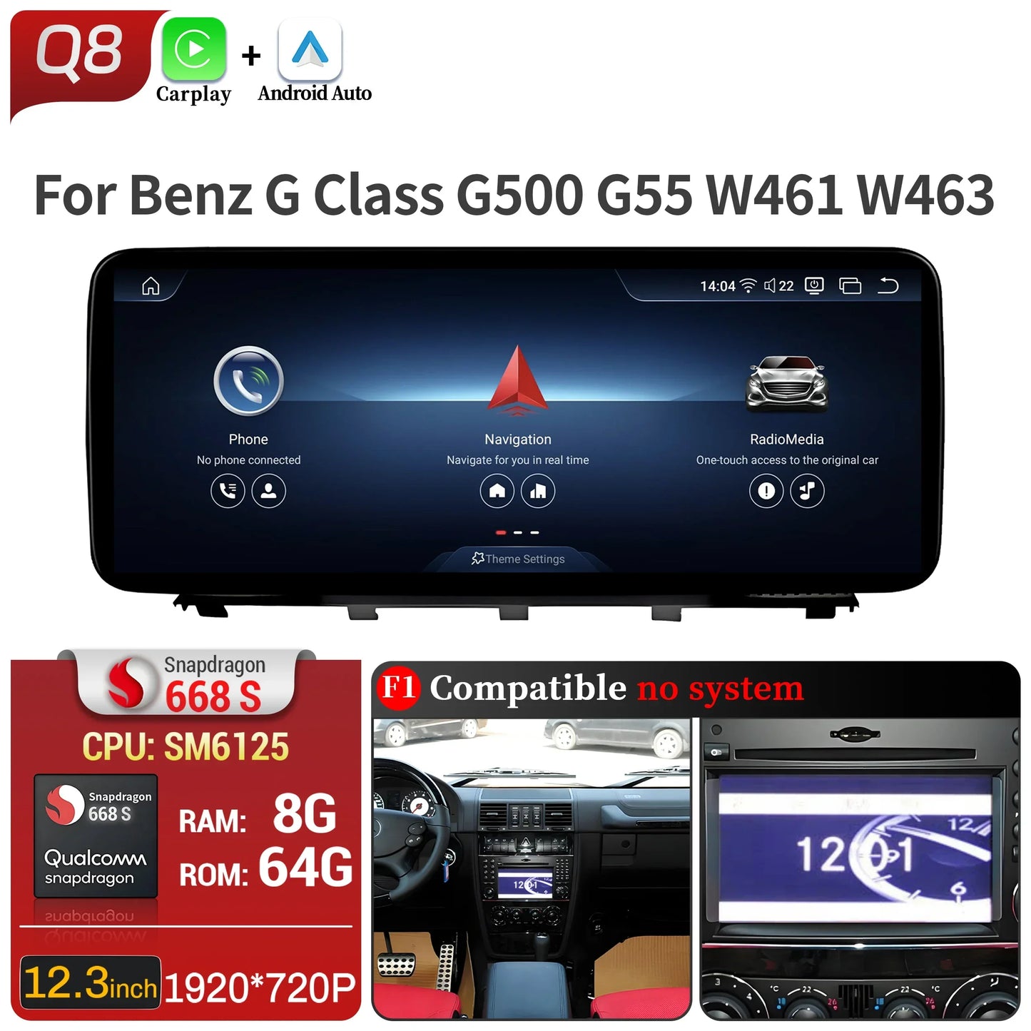 Car Radio For Mercedes Benz G Class G500 G55 W461 W463 2008-2015 Android 14 Wireless BT Carplay Snapdragon 680 Head Unit Screen