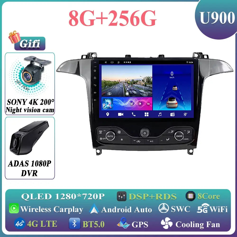 Android 14 Auto radio For Ford S Max S-MAX 2006-2015 For Ford Galaxy 2014 Carplay Multimedia Video player Navigation GPS No 2din