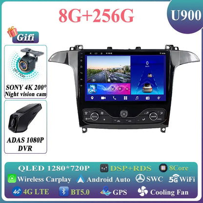 Android 14 Auto radio For Ford S Max S-MAX 2006-2015 For Ford Galaxy 2014 Carplay Multimedia Video player Navigation GPS No 2din
