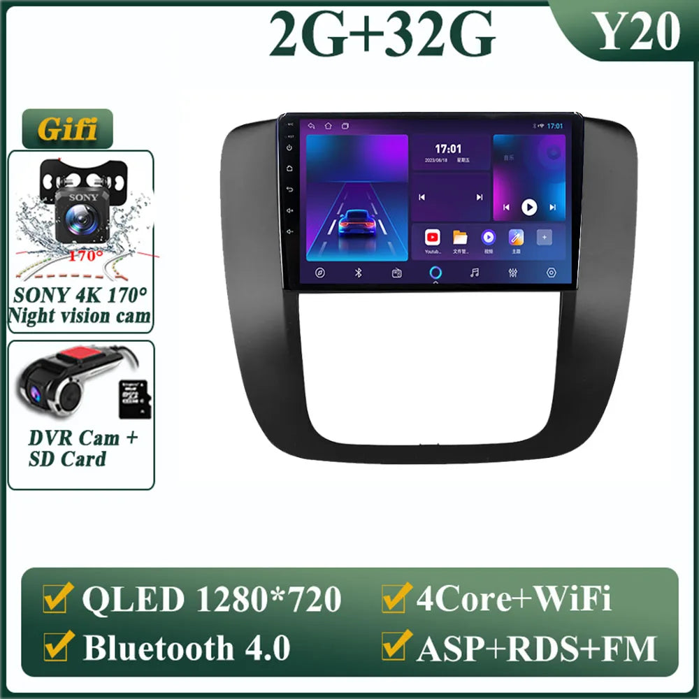 Android 14 Car For GMC Yukon Chevrolet Tahoe Suburban 2008-2012 GPS Navigation Multimedia Player Stereo Head Unit QLED Screen