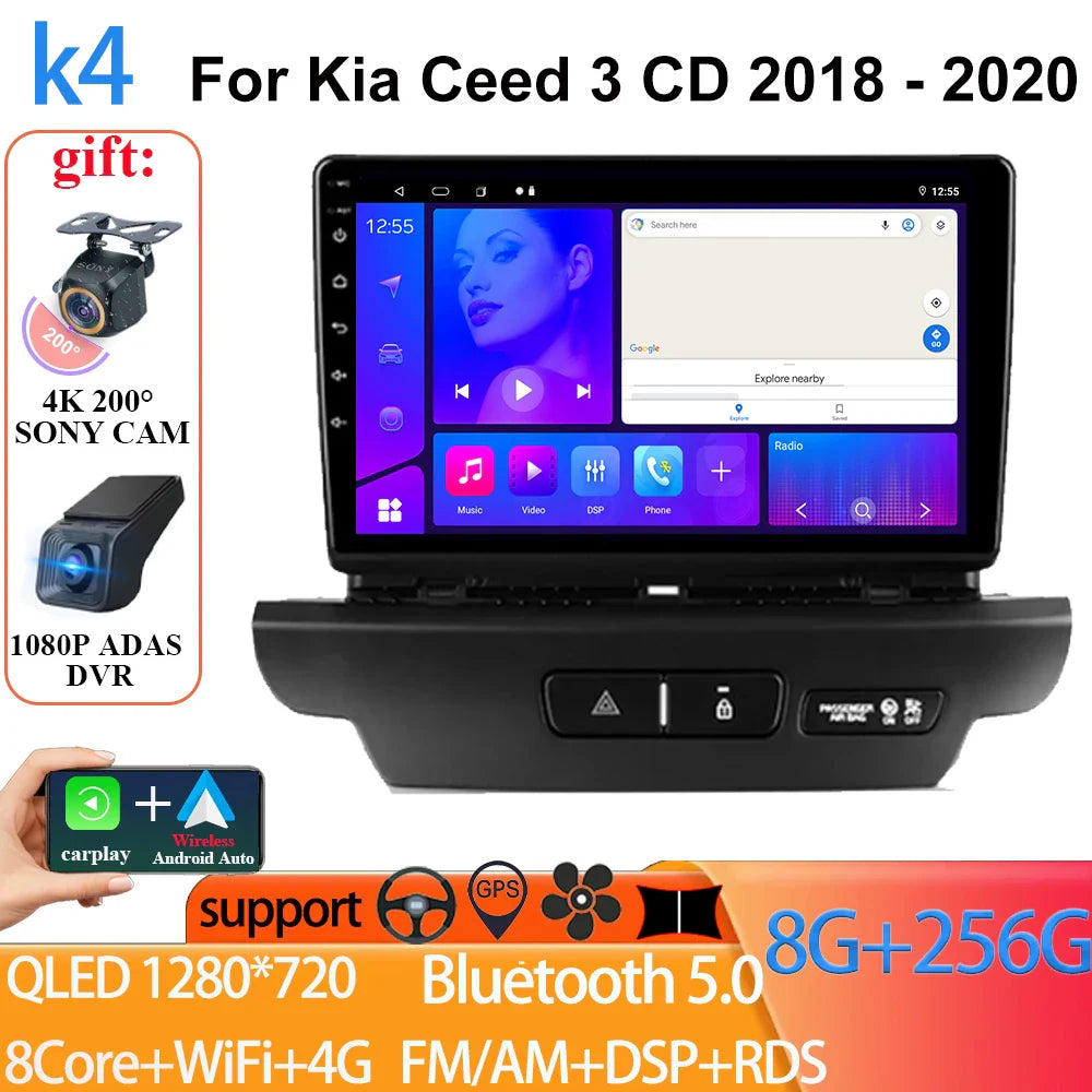 For Kia Ceed 3 CD 2018 - 2020 Auto Radio Android 14 Carplay Video Player 4G GPS Navigation Multimedia WIFI No 2 din 5G BT DVD