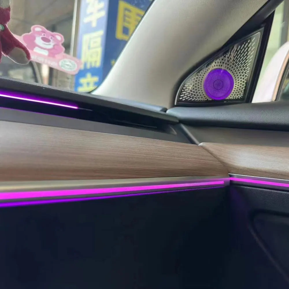 For Tesla Model 3 / Y 256 color center dashboard radium engraving style LED ambient light app control adjustment ambient light