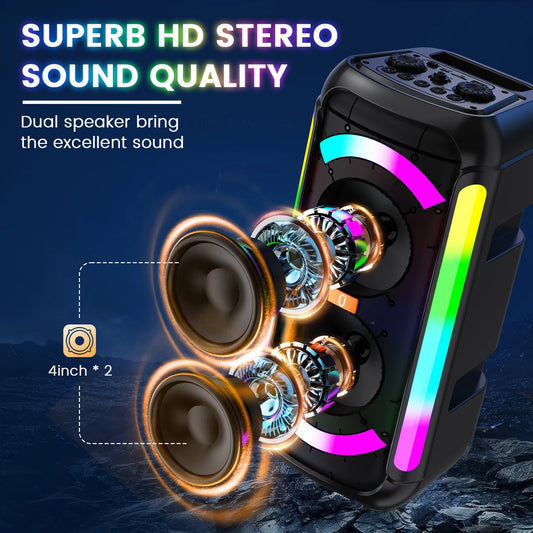 FanFun Karaoke Machine Microphones for Adults, Big Bluetooth Party Speaker with LED Disco Light, Perfect for Outdoor, Home
