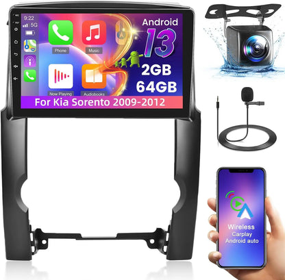 for Kia Sorento 2009-2012 Wireless CarPlay and Android Auto 10" Touchscreen Kia Sorento Headunit - WiFi/SWC + AHD Backup Camera
