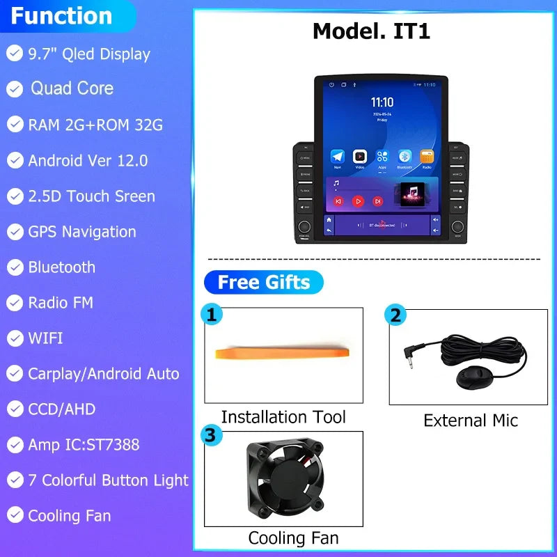 9.7" Vertical Style Tesla Screen Android 12 Car Radio For Hyundai Azera 2006-2010 GPS Navigation Multimedia Video Player