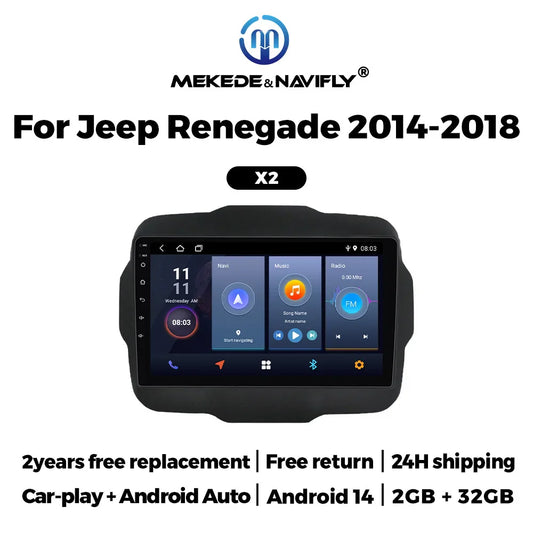 9Inch Android 14 Auto Car Intelligent System Car Radio Multimedia Player Carplay GPS Navigation DSP For Jeep Renegade 2014 -2018