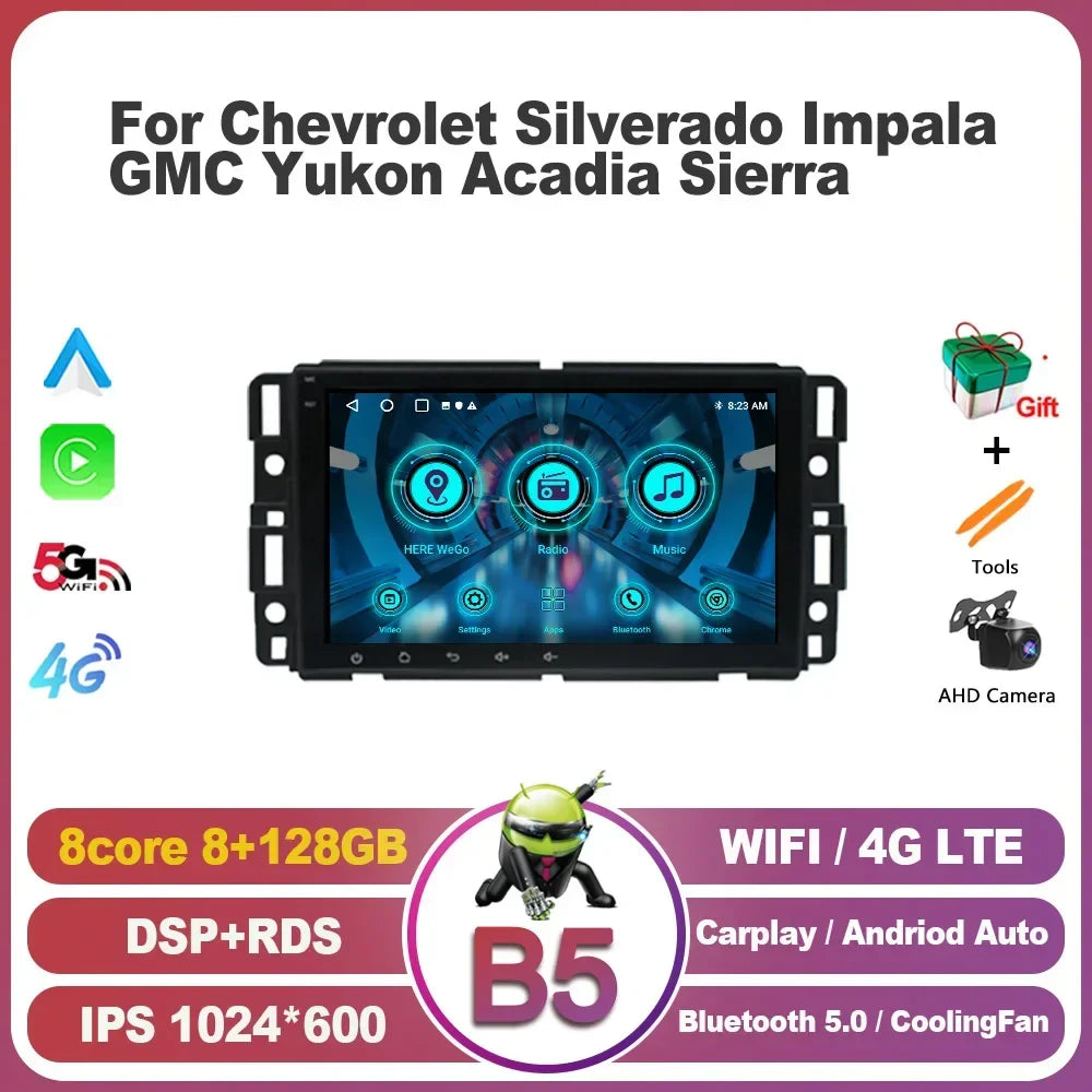 Stereo 2 Din Screen  Android 13  For Chevrolet Silverado Impala GMC Yukon Acadia Sierra Radio Multimedia Wireless