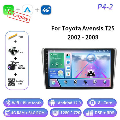 Android Auto For Toyota Avensis T25 2002 - 2008 Car Radio Multimedia Video Player Navigation GPS 4G Carplay Wifi Head Unit 2din