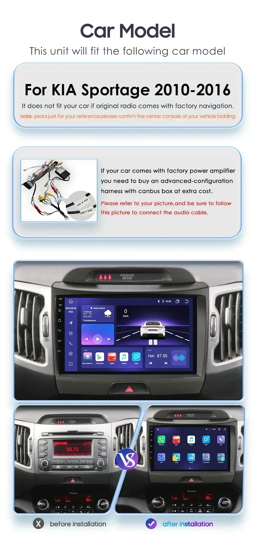 Hizpo Android 13 Car Radio GPS For KIA Sportage 3 2010 2011-2016 Multimedia Video Player 2din Navigation AUTO Stereo Head Unit
