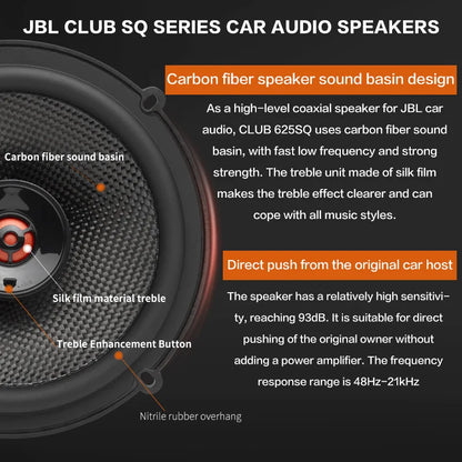 JBL Car Audio Speaker 6.5-inch CLUB 625SQ Coaxial Speaker Treble Subwoofer Full Band Stereo Surround Speaker