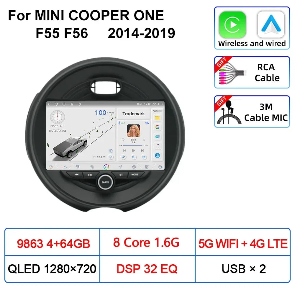For MINI COOPER ONE S F55 F56 2014-2019 Car Multimedia Carplay Android Auto GPS Navigation Radio stereo Video Palyer Head Unit