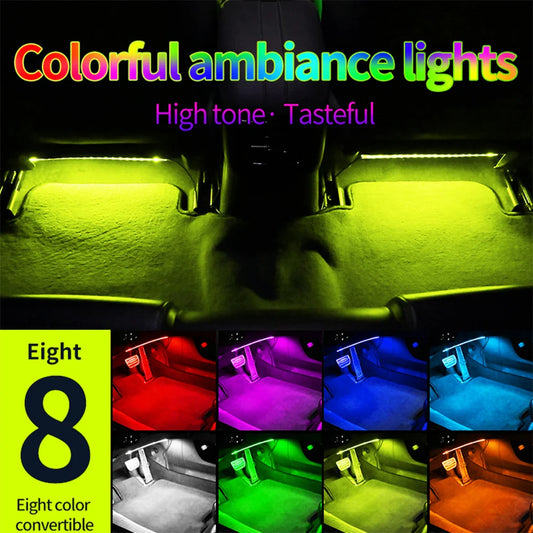 Car Footwell Atmosphere Strip LED Light APP Remote Control USB Lighting Music Sync Brightness Adjusted Freely Ambient Light 1pcs