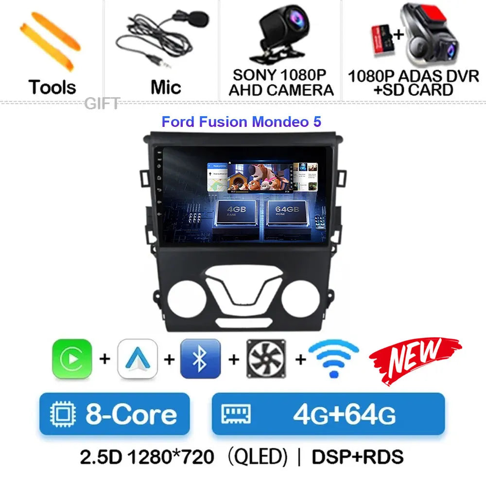 Android 15 Carplay Auto 4G WIFI GPS For Ford Mondeo 5 Fusion 2012-2019 Car Radio Multimedia Player Video Stereo Head Unit 2din