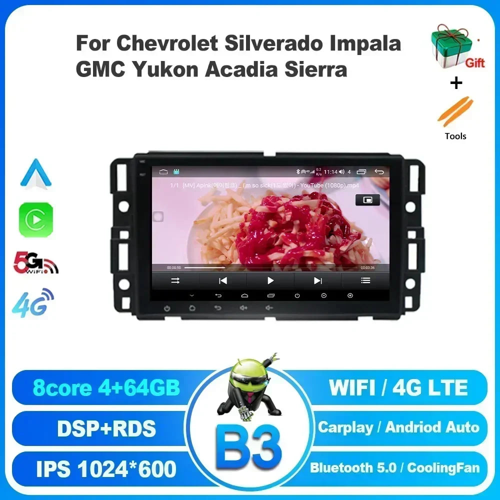 8inch Wireless Android13 For Chevrolet Silverado Impala GMC Yukon Acadia Sierra  Carplay 4G Multimedia Car Radio 2 Din Screen