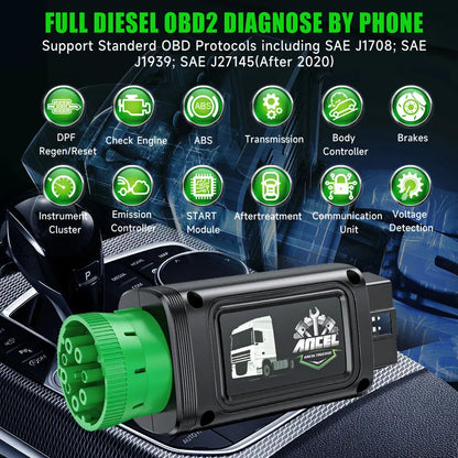 ANCEL HD120 Bluetooth Heavy Duty Truck Scanner DPF Regeneration Scanner Diesel Scanner All Systems Diagnostic Tools