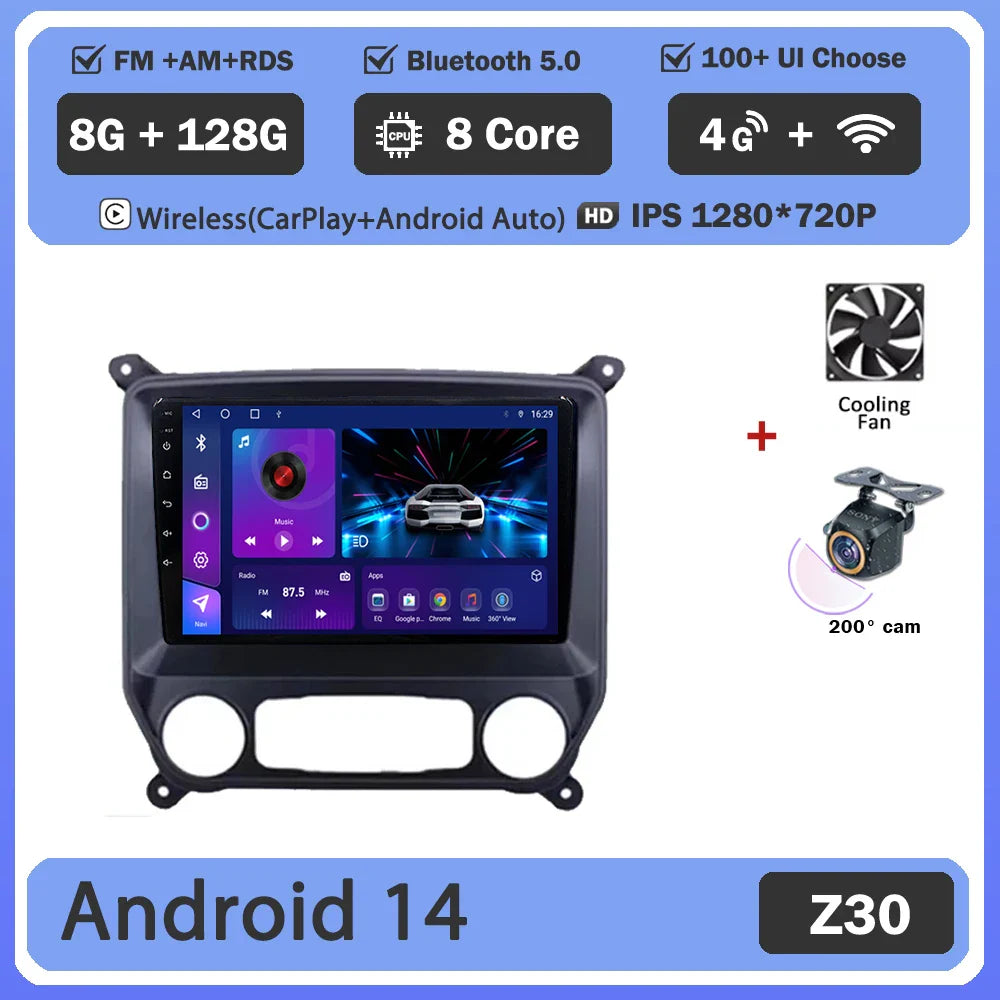 Android 14 Carplay Auto For Chevrolet Silverado 3 GMTK2 2014 2015 2016 2017 2018 Car Radio Multimedia Player Head Unit Screen
