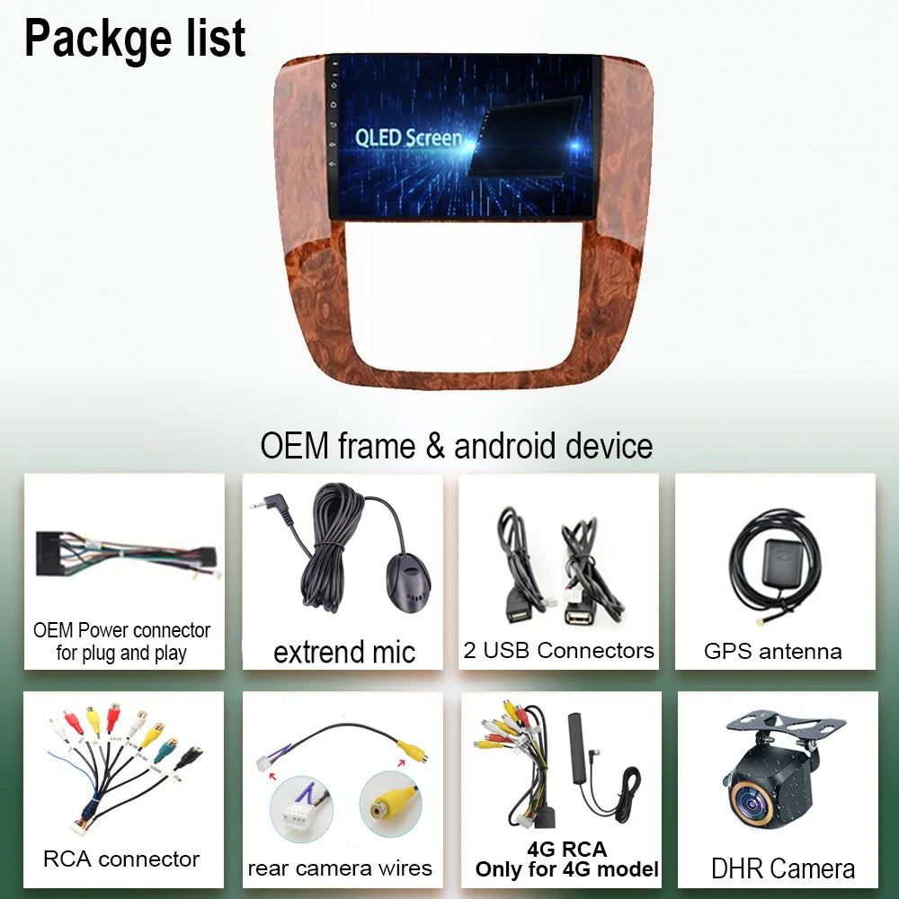 Android 14 Car For GMC Yukon Chevrolet Tahoe Suburban 2008-2012 GPS Navigation Multimedia Player Stereo Head Unit QLED Screen