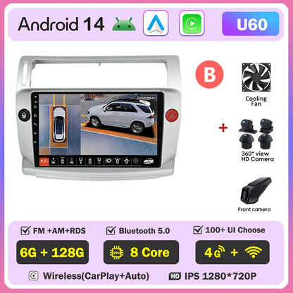 Android 14 For Citroen C4 C-Triomphe Quatre 2004-2014 Car Radio Multimedia Video Player GPS 2Din Android Carplay Stereo DVD 4G