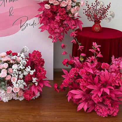 Hot Pink Floor Flower Row Artificial Flower Wedding Decoration Floral Arch Arrangement Welcome Sign Decor Road Lead Flower Ball