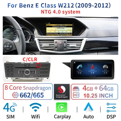 8 Core Android System Car GPS Navi Screen For Mercedes W212 2009-2016 WIFI SIM 8+128GB BT Carplay IPS Screen Multimedia Player