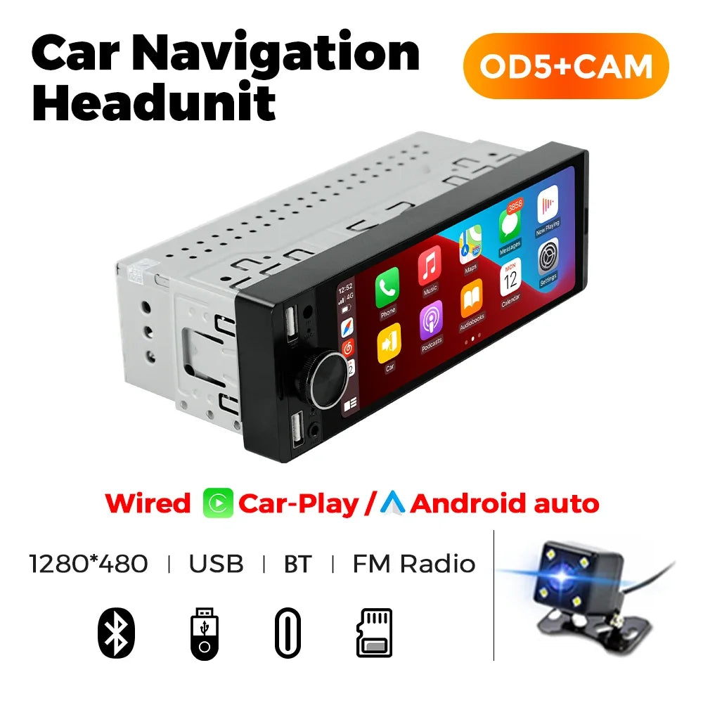 1din 6.86-inch HD Screen Radio Multimedia Smart CarPlay Android Auto Video Player for VW Kia Ford Toyota Mazda Universal Car USB