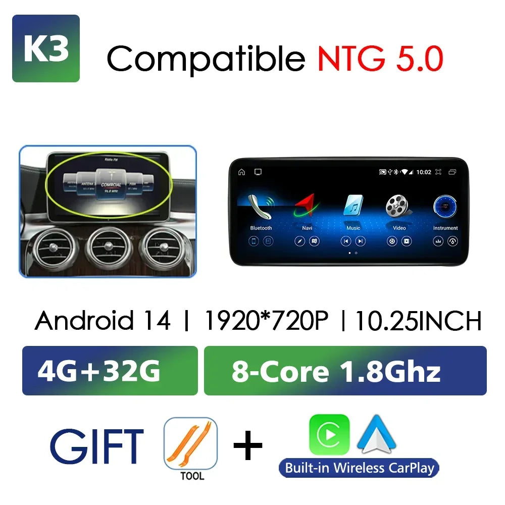Android 14 Car Multimedia Player For Mercedes Benz W176 C117 X156 W463 2012-2018 GPS Touch Screen Navi Video Stereo WIFI Carplay