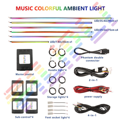 Car Symphony Ambient LED Lamp Strips Remote App Control Auto Interior Accessories 64 RGB Rainbow Atmosphere Acrylic Lights 22in1