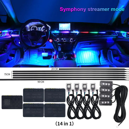 18 in 1 Symphony Car Atmosphere Light Interior Decoration Acrylic Strip Dual Zone LED Decorative Neon Ambient Lamp BacklightApp