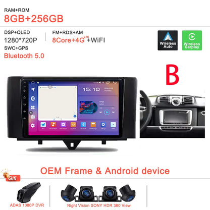 Android 14 Car For Mercedes Benz Smart Fortwo 451 2005 - 2015 Stereo Head Unit GPS Navigation Multimedia Autoradio Dash Cam DVD