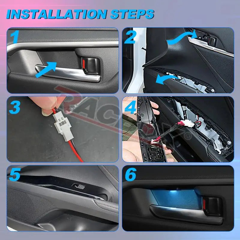 LED Car Interior Handle Bowl Light For Toyota RAV4 2019 2020 2022 2023 Decorative Atmosphere Lamp Ice Blue Door Armest Indicator