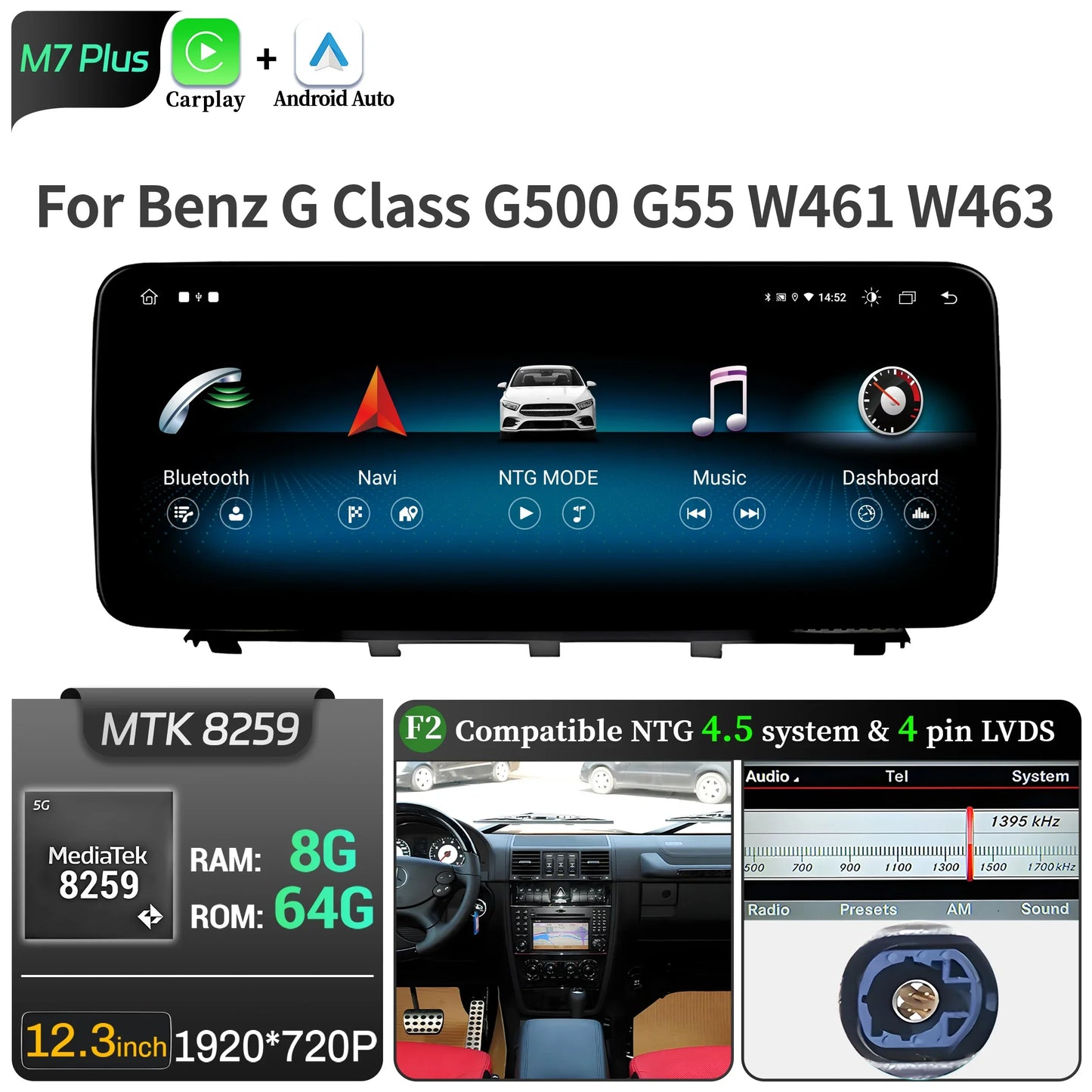 Car Radio For Mercedes Benz G Class G500 G55 W461 W463 2008-2015 Android 14 Wireless BT Carplay Snapdragon 680 Head Unit Screen
