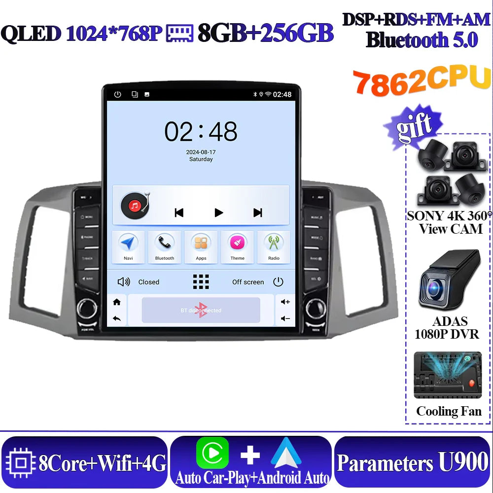 For JEEP Grand Cherokee WK 2004 2005 2006 2007 Tesla Type Car Radio Android 14 GPS Carplay Multimedia Player Navigation Stereo