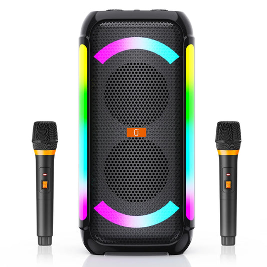 FanFun Karaoke Machine Microphones for Adults, Big Bluetooth Party Speaker with LED Disco Light, Perfect for Outdoor, Home